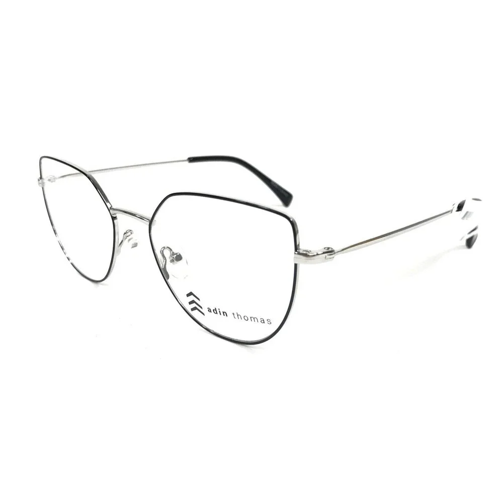 Adin Thomas Eyeglasses Frames AT-542 C2 Black Chrome Cat Eye Wire Rim 52-18-140